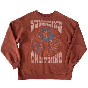 Hollister Sunshine On My Mind Sweatshirt XS Rust Graphic Hippie Sun Retro Brown